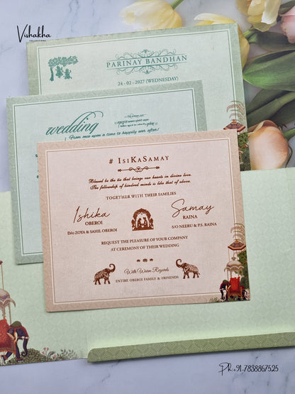Semi Box Double Door Hathi Hindu Muslim Christian Sikh Jain invitation Cards ATS-5358 – image 3