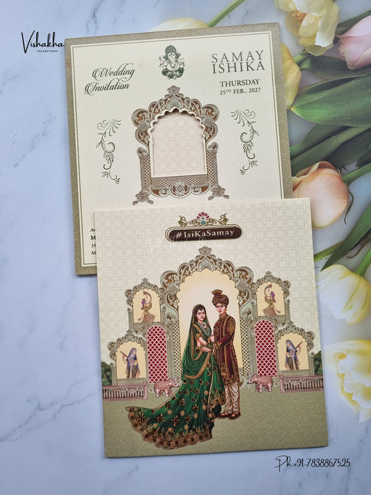 Semi Box Dulah Dulhan Hindu Sikh Jain invitation Cards ATS-5359 – image 1