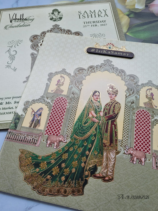 Semi Box Dulah Dulhan Hindu Sikh Jain invitation Cards ATS-5359 – image 2