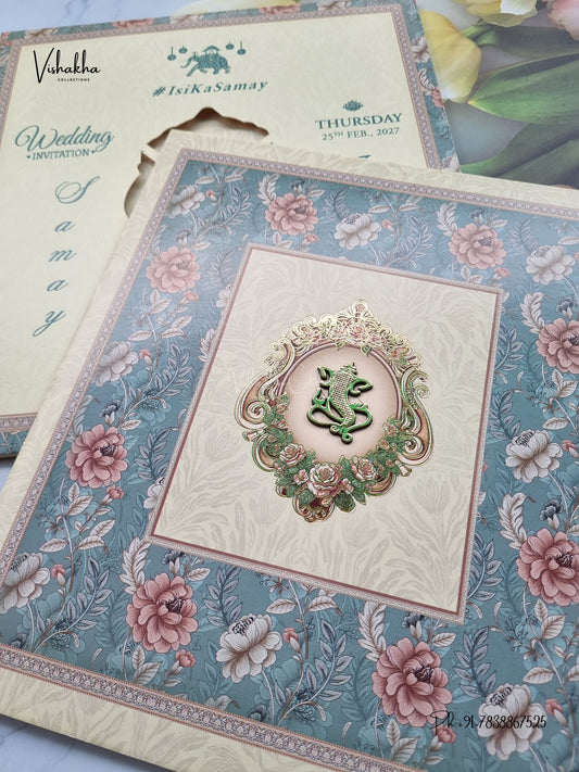 Semi Box Ganesh Ji Flower Hindu Jain invitation Cards ATS-5360 – image 2