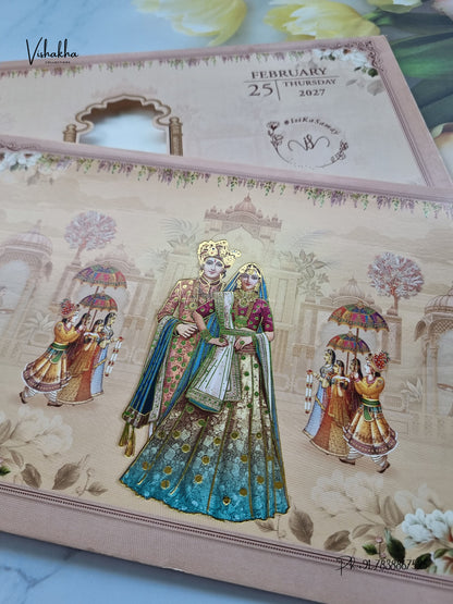 Semi Box Dulah Dulhan Hindu Sikh Jain invitation Cards ATS-5364 – image 2