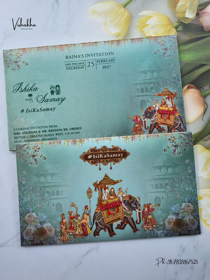 Semi Box Barat Hindu Sikh Jain invitation Cards ATS-5365 – image 1
