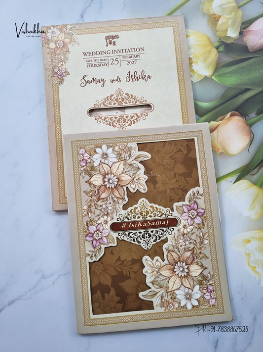 Semi Box Flower Hindu Muslim Christian Sikh Jain invitation Cards ATS-5366 – image 1