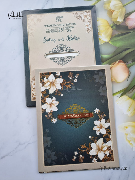 Semi Box Flower Hindu Muslim Christian Sikh Jain invitation Cards ATS-5367 – image 1