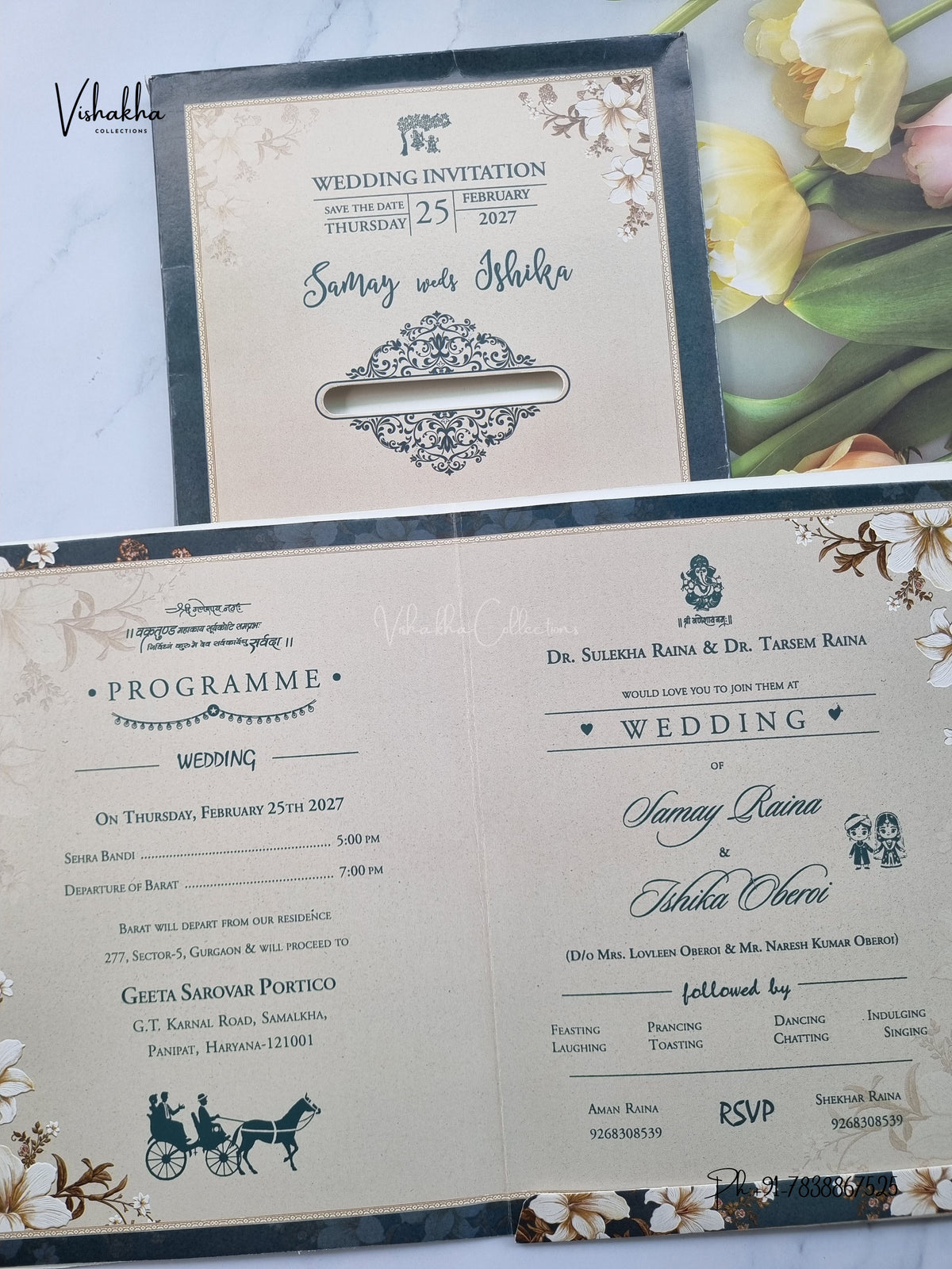 Semi Box Flower Hindu Muslim Christian Sikh Jain invitation Cards ATS-5367 – image 3
