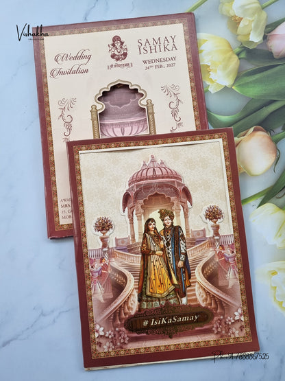 Semi Box Dulah Dulhan Hindu Sikh Jain invitation Cards ATS-5368 – image 1