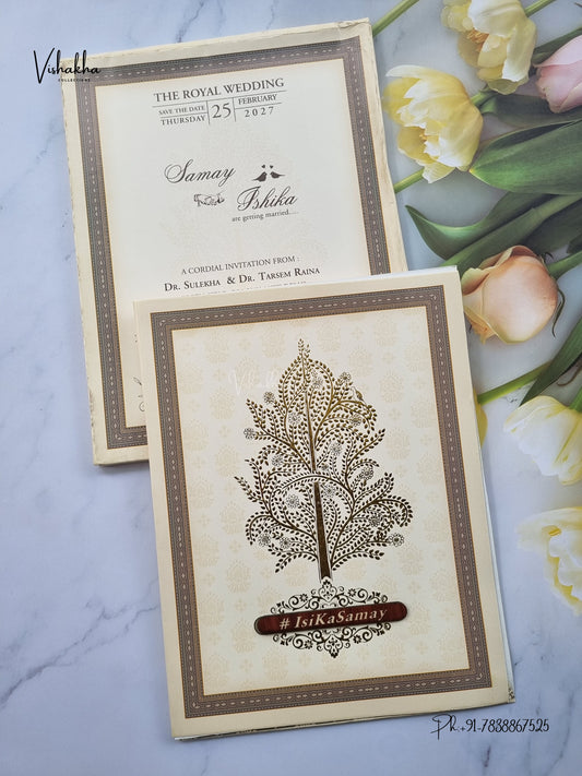 Semi Box Wisdom Tree Hindu Muslim Christian Sikh Jain invitation Cards ATS-5369 – image 1