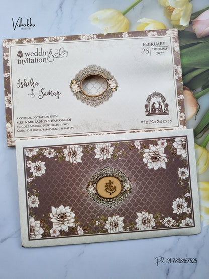 Semi Box Ganesh Ji Flower Moroccan Hindu Jain invitation Cards ATS-5370 – image 1