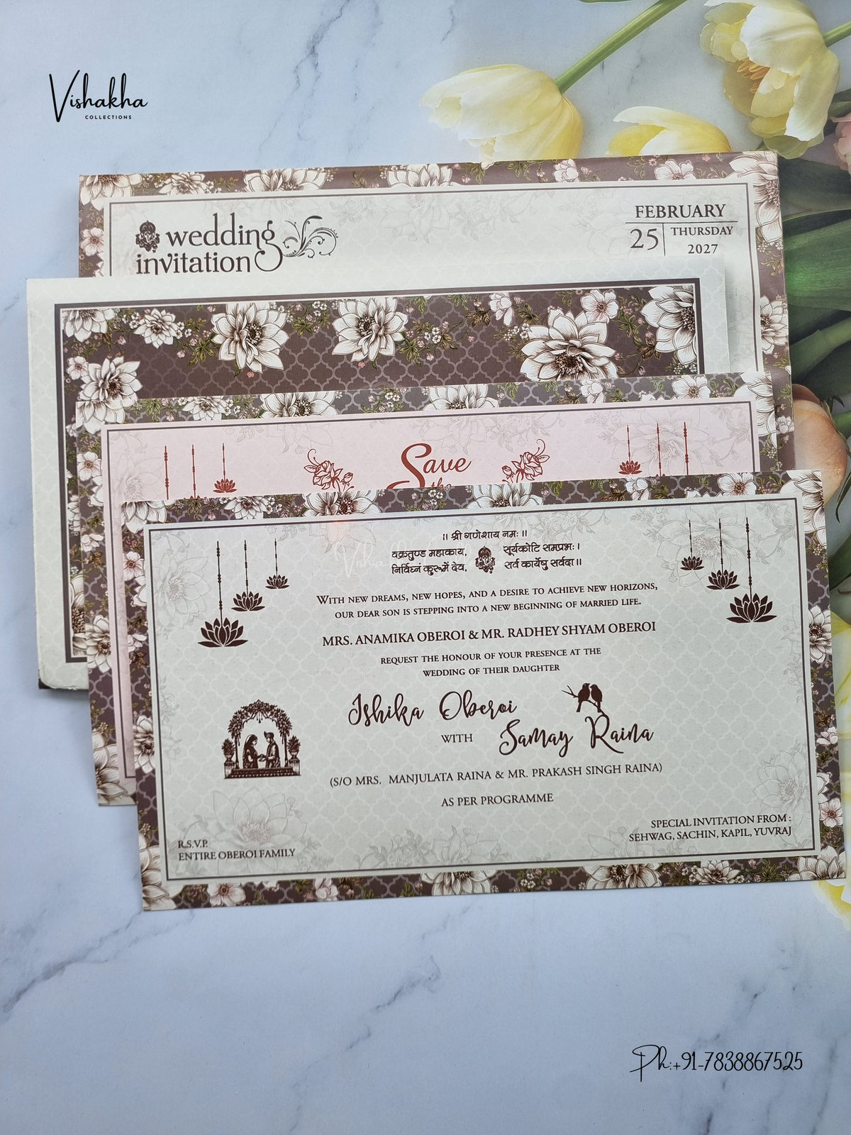 Semi Box Ganesh Ji Flower Moroccan Hindu Jain invitation Cards ATS-5370 – image 3