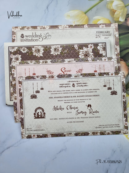 Semi Box Ganesh Ji Flower Moroccan Hindu Jain invitation Cards ATS-5370 – image 3