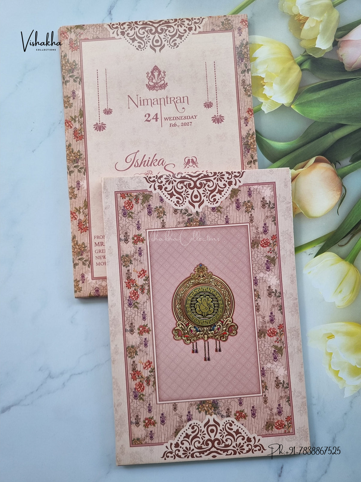 Semi Box Ganesh Ji Flower 3D Pop Up Hindu Jain invitation Cards ATS-5371 – image 1