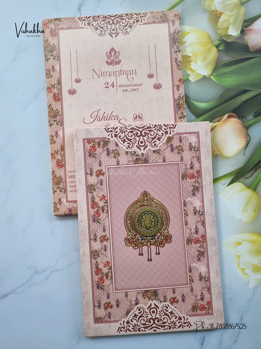 Semi Box Ganesh Ji Flower 3D Pop Up Hindu Jain invitation Cards ATS-5371 – image 1