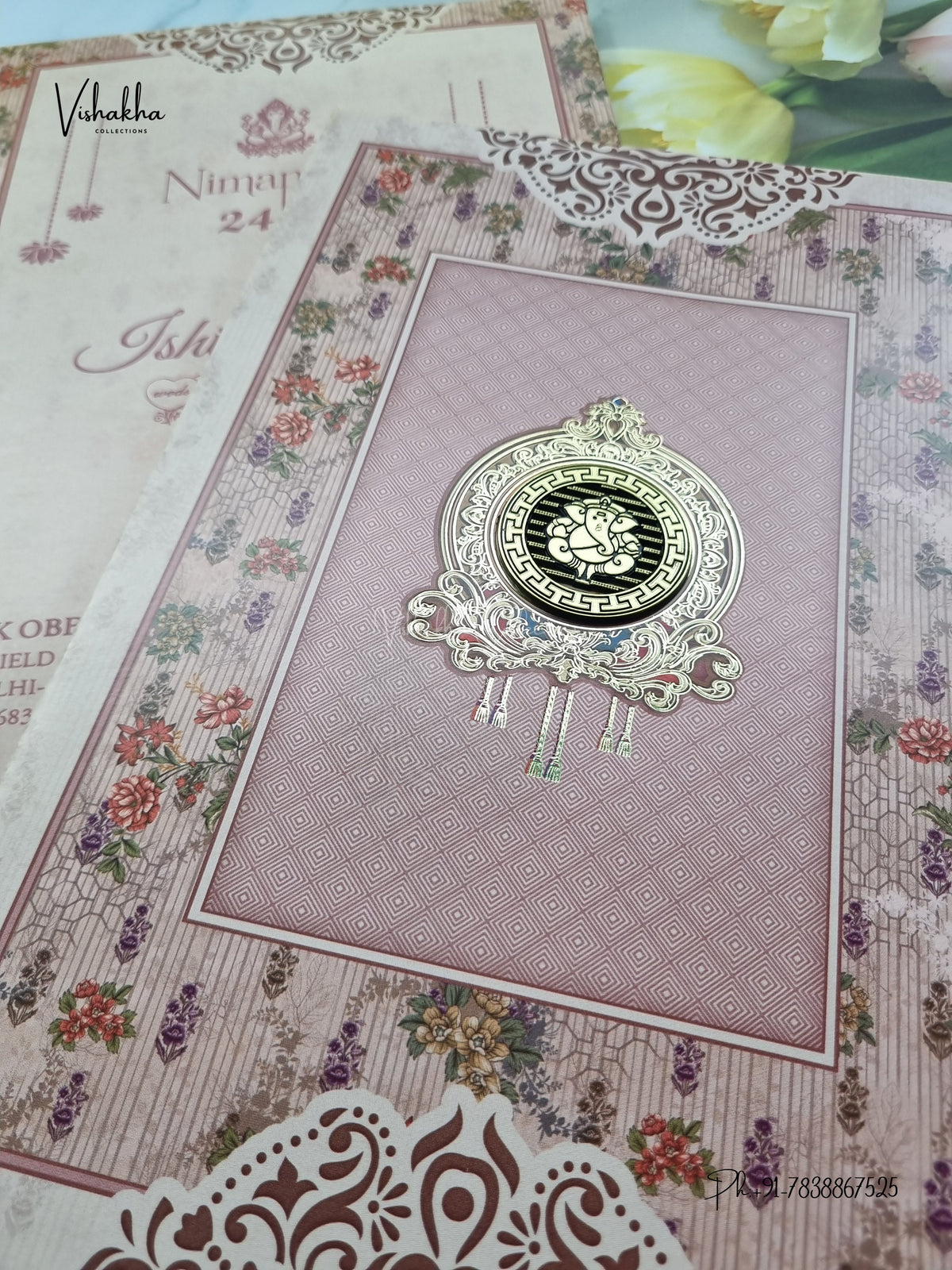 Semi Box Ganesh Ji Flower 3D Pop Up Hindu Jain invitation Cards ATS-5371 – image 2