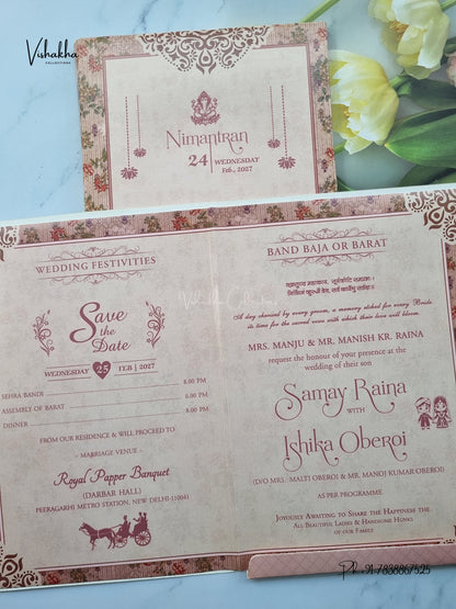 Semi Box Ganesh Ji Flower 3D Pop Up Hindu Jain invitation Cards ATS-5371 – image 3