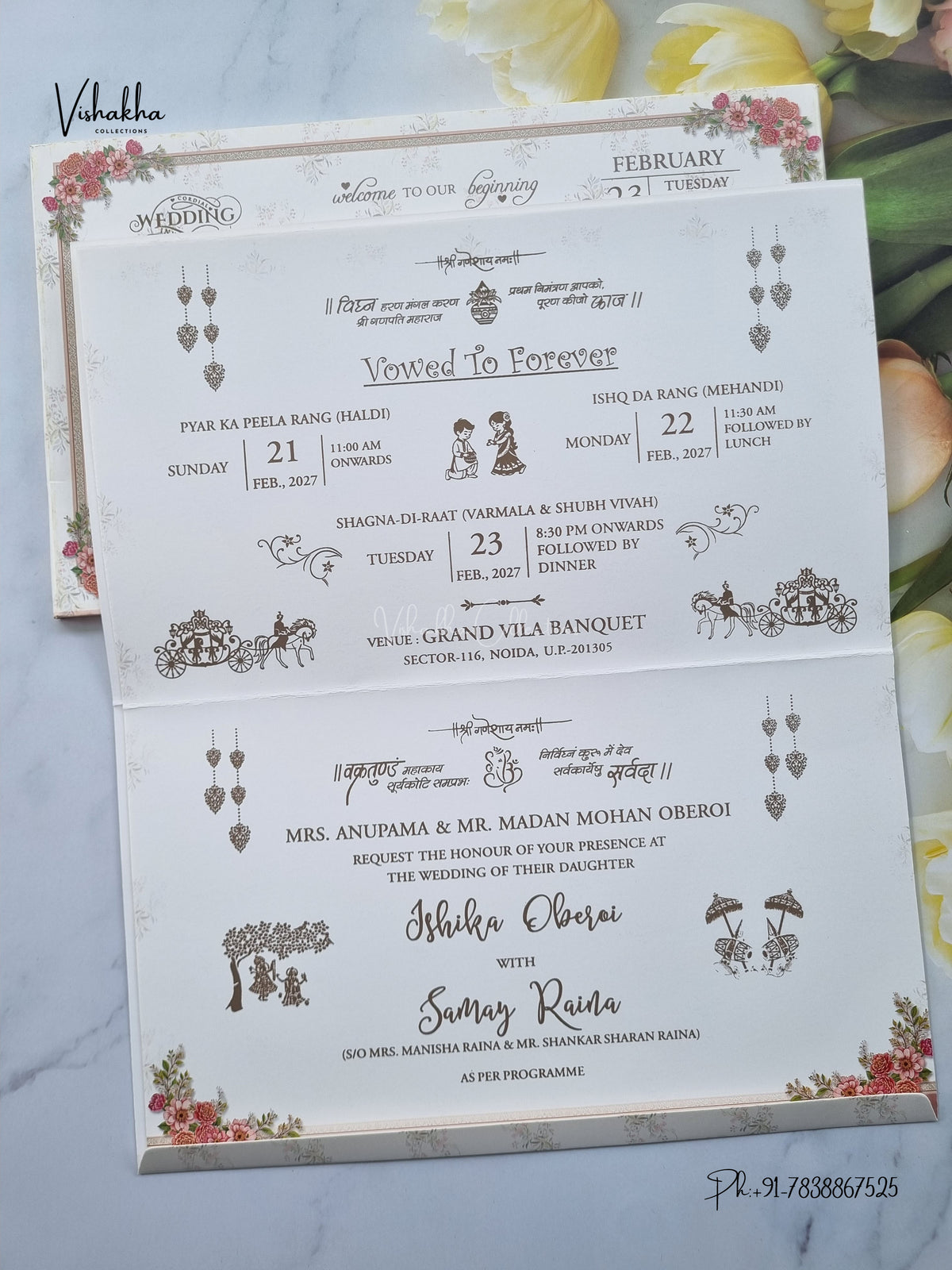 Semi Box Ganesh Ji Flower Hindu Jain invitation Cards ATS-5374 – image 3