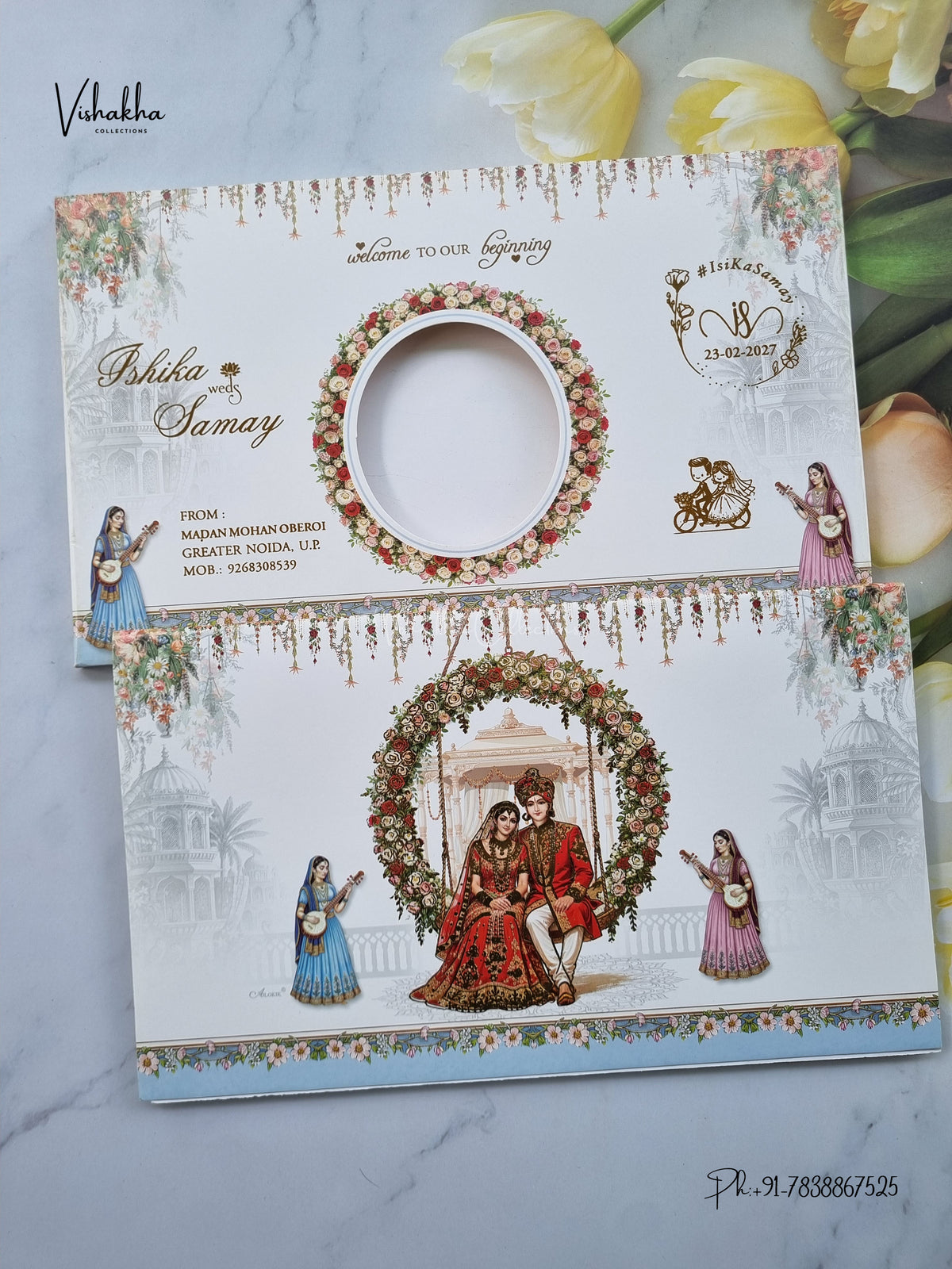 Semi Box Flower Dulah Dulhan Hindu Sikh Jain invitation Cards ATS-5375 – image 1