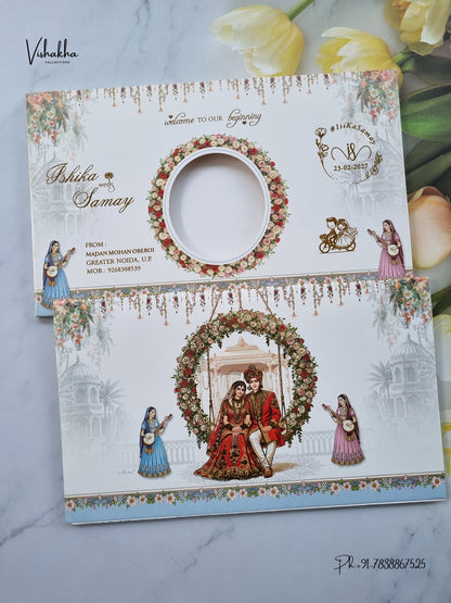 Semi Box Flower Dulah Dulhan Hindu Sikh Jain invitation Cards ATS-5375 – image 1