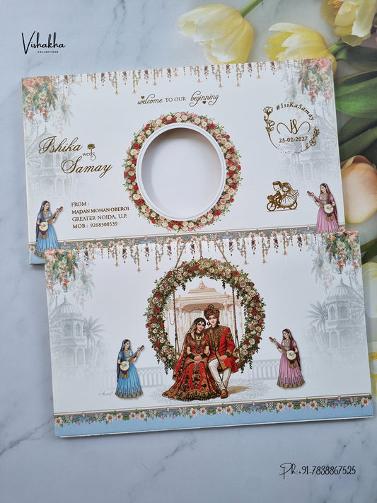 Semi Box Flower Dulah Dulhan Hindu Sikh Jain invitation Cards ATS-5375 – image 1