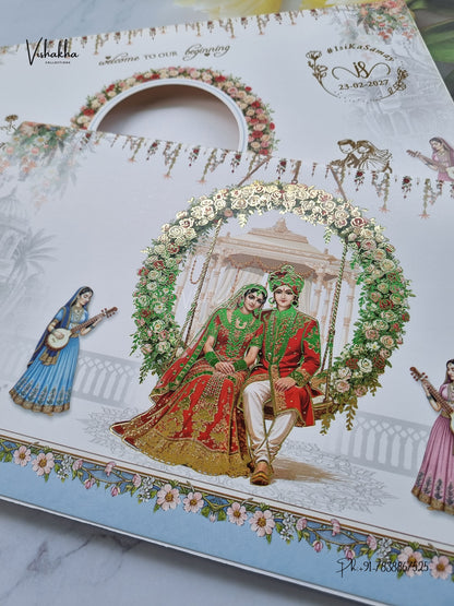 Semi Box Flower Dulah Dulhan Hindu Sikh Jain invitation Cards ATS-5375 – image 2