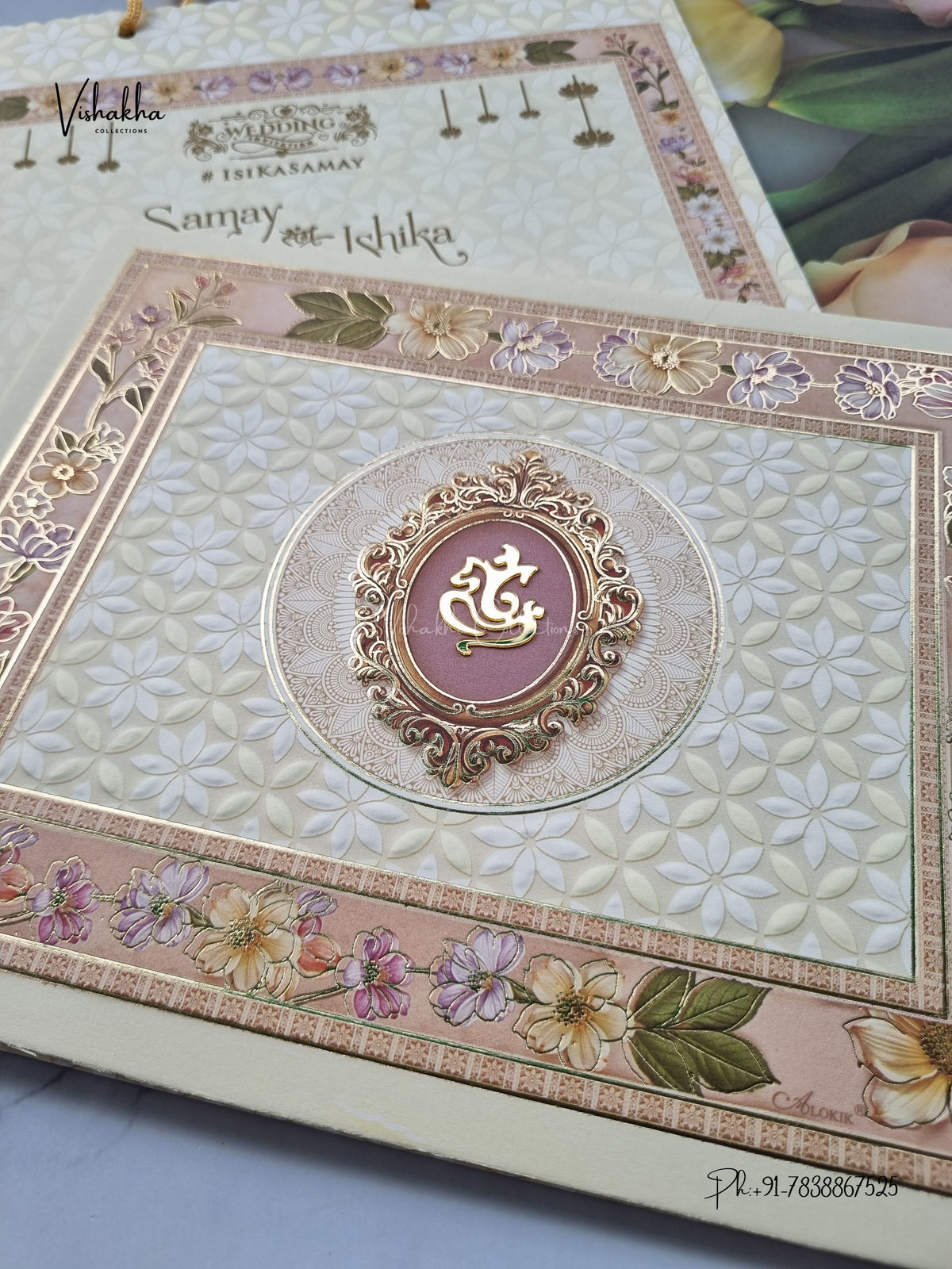 Semi Box Carry Bag Ganesh Ji Flower Hindu Jain invitation Cards ATS-5378 – image 2
