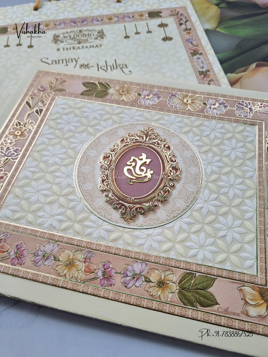 Semi Box Carry Bag Ganesh Ji Flower Hindu Jain invitation Cards ATS-5378 – image 2