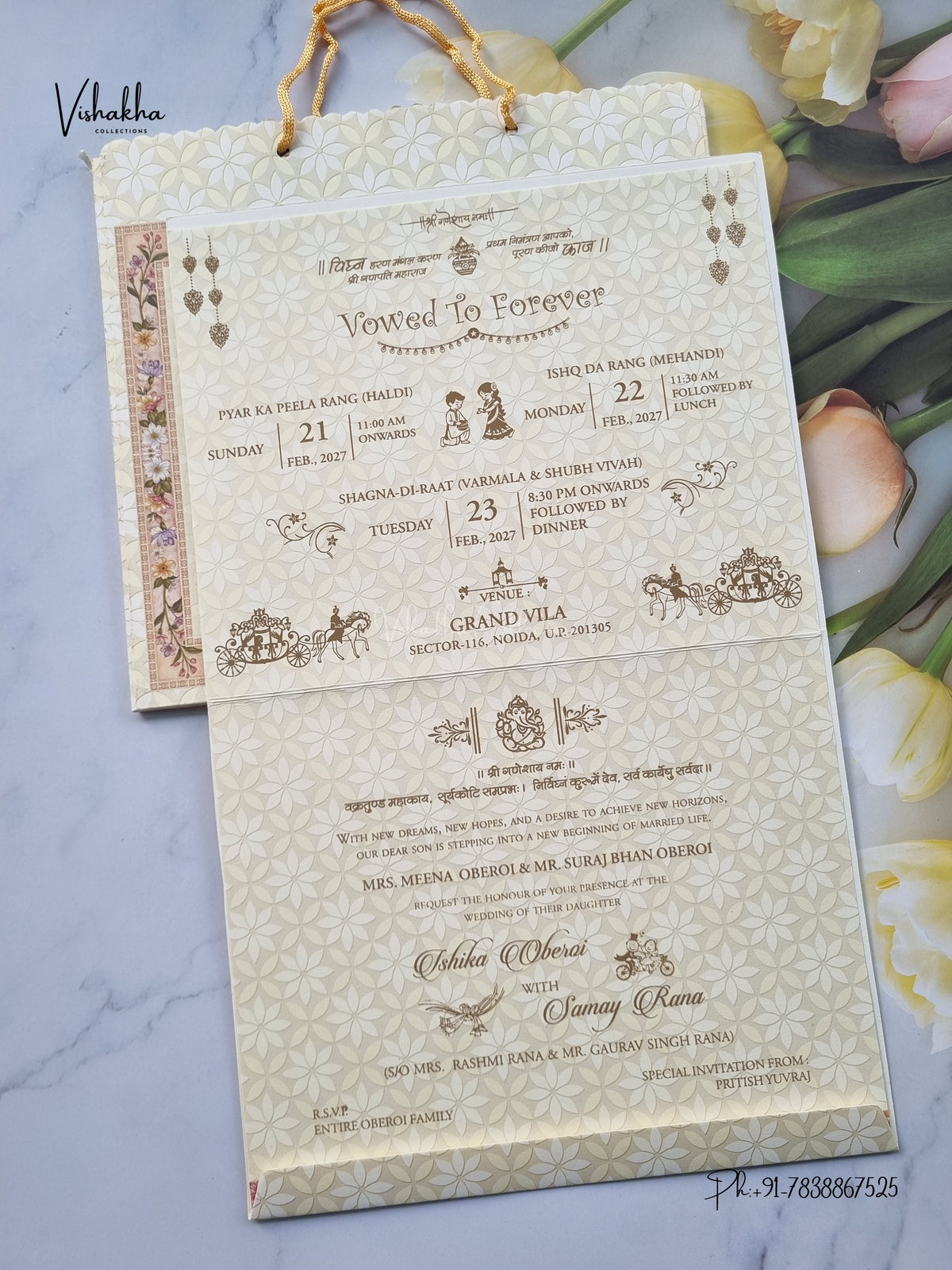 Semi Box Carry Bag Ganesh Ji Flower Hindu Jain invitation Cards ATS-5378 – image 3