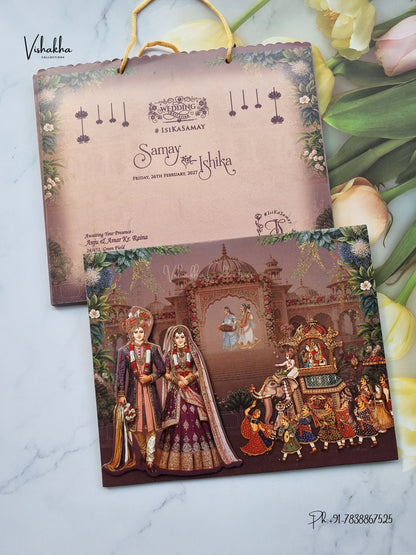 Semi Box Carry Bag Dulah Dulhan 3D Pop Up Hindu Sikh Jain invitation Cards ATS-5380 – image 1
