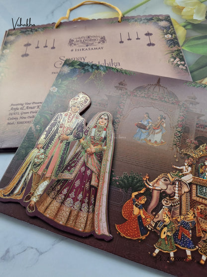 Semi Box Carry Bag Dulah Dulhan 3D Pop Up Hindu Sikh Jain invitation Cards ATS-5380 – image 2