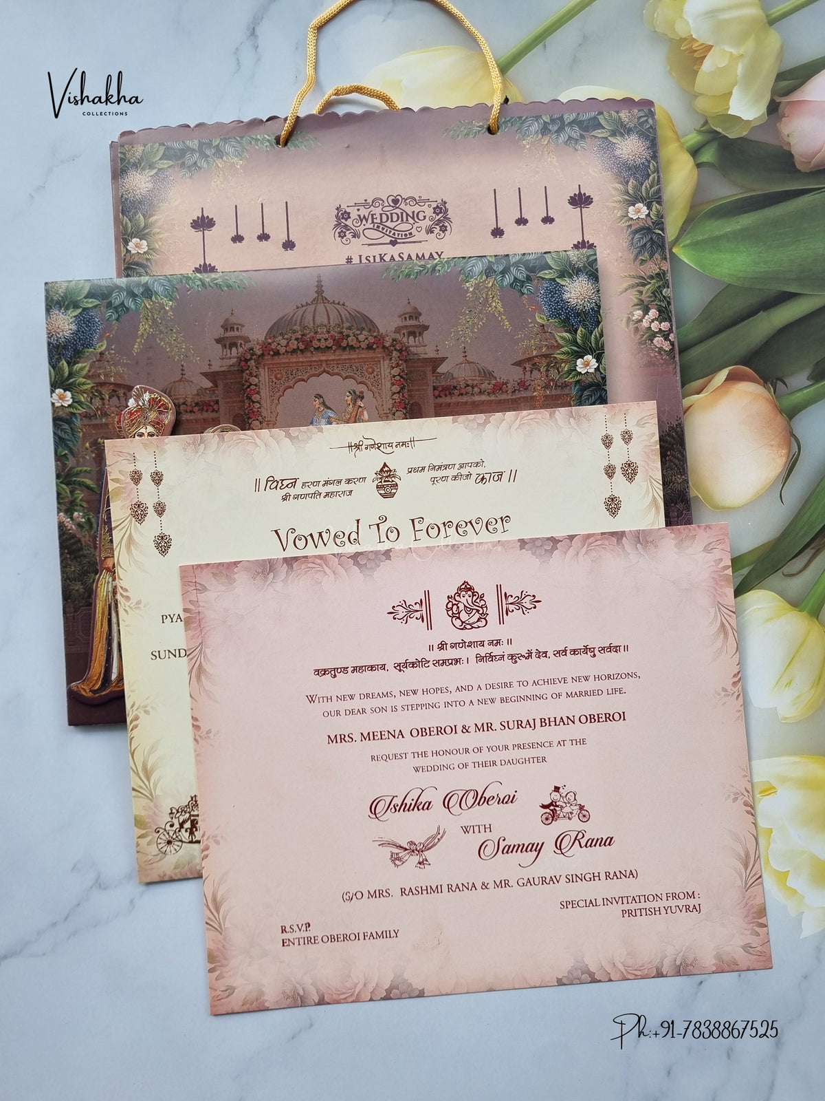 Semi Box Carry Bag Dulah Dulhan 3D Pop Up Hindu Sikh Jain invitation Cards ATS-5380 – image 3