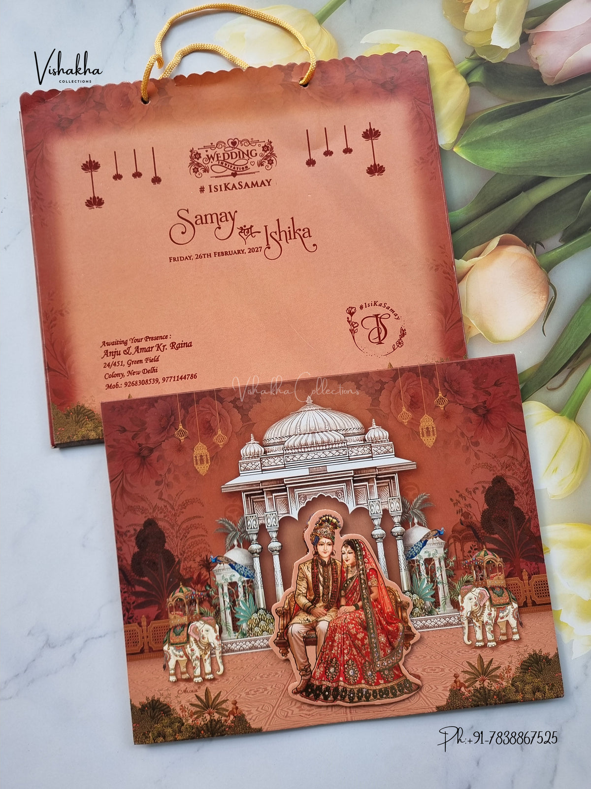 Semi Box Carry Bag Dulah Dulhan 3D Pop Up Hindu Sikh Jain invitation Cards ATS-5381 – image 1