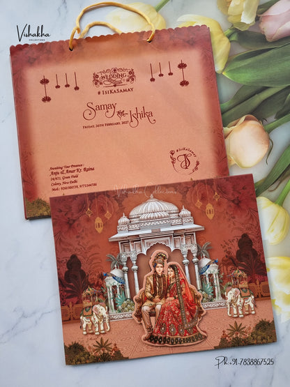 Semi Box Carry Bag Dulah Dulhan 3D Pop Up Hindu Sikh Jain invitation Cards ATS-5381 – image 1