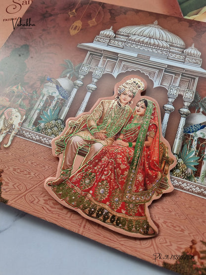 Semi Box Carry Bag Dulah Dulhan 3D Pop Up Hindu Sikh Jain invitation Cards ATS-5381 – image 2
