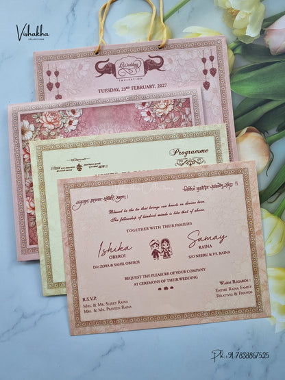 Semi Box Carry Bag Ganesh Ji Flower Hindu Jain invitation Cards ATS-5382 – image 3