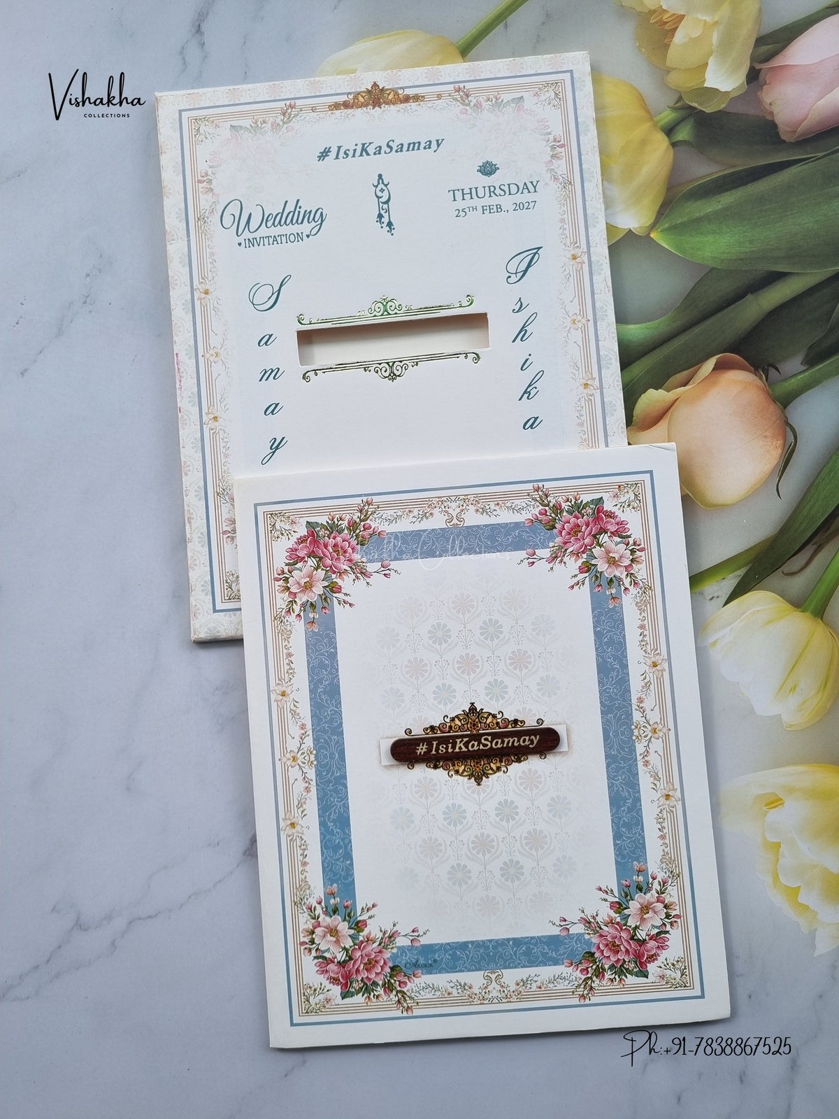 Semi Box Flower Hindu Muslim Christian Sikh Jain invitation Cards ATS-5383 – image 1