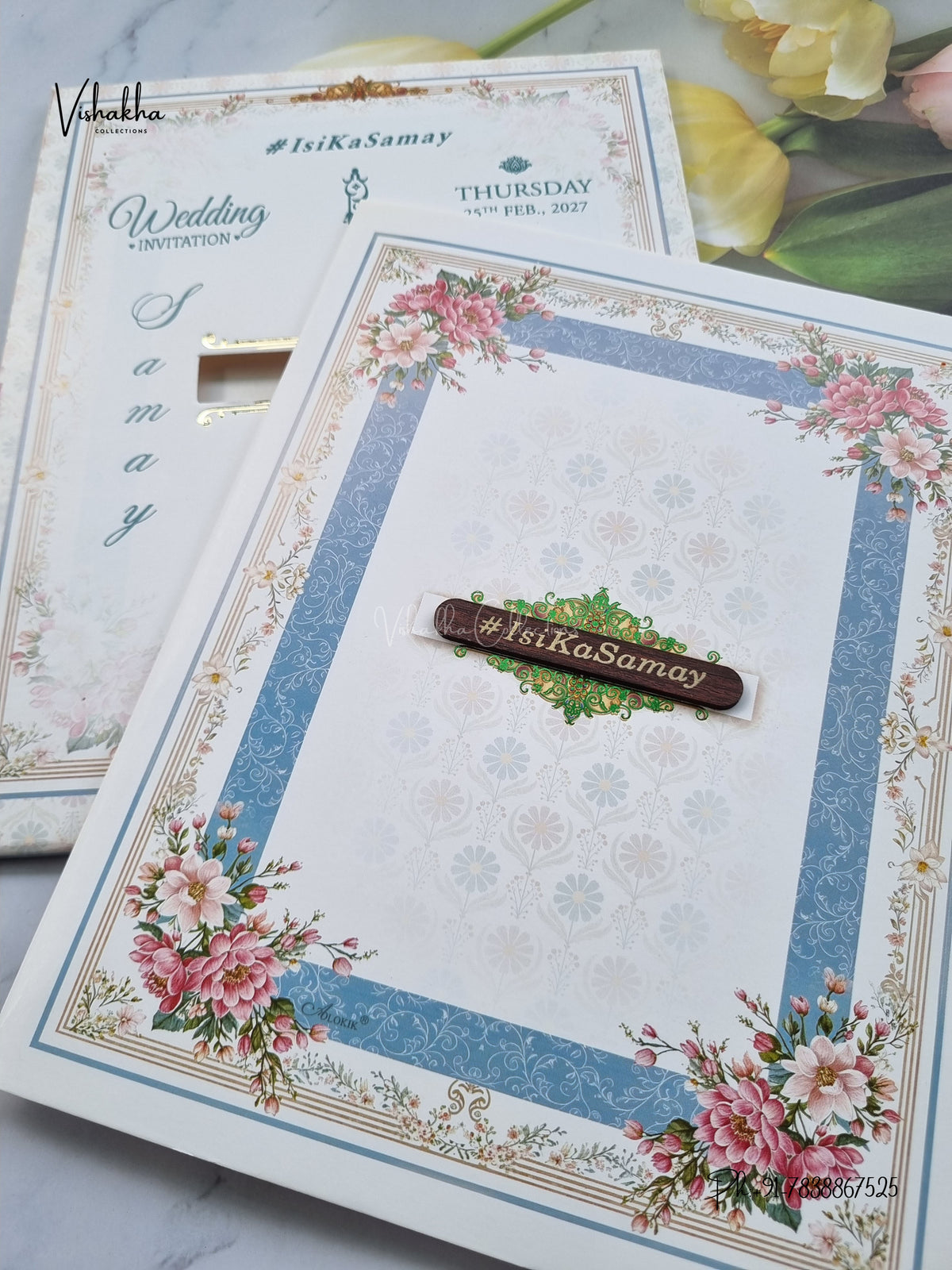 Semi Box Flower Hindu Muslim Christian Sikh Jain invitation Cards ATS-5383 – image 2