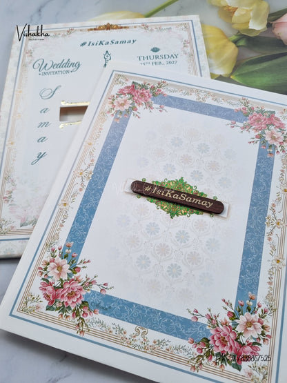 Semi Box Flower Hindu Muslim Christian Sikh Jain invitation Cards ATS-5383 – image 2