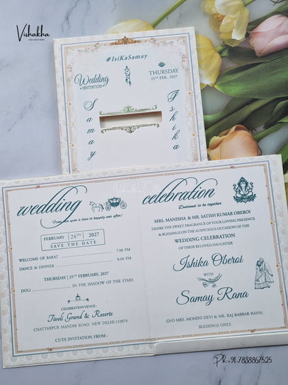 Semi Box Flower Hindu Muslim Christian Sikh Jain invitation Cards ATS-5383 – image 3