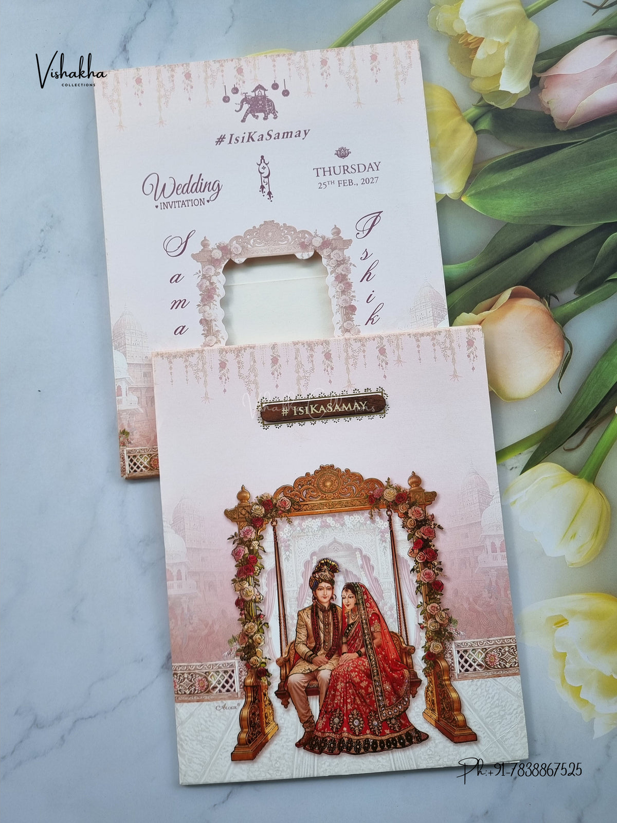 Semi Box Dulah Dulhan Hindu Sikh Jain invitation Cards ATS-5384 – image 1