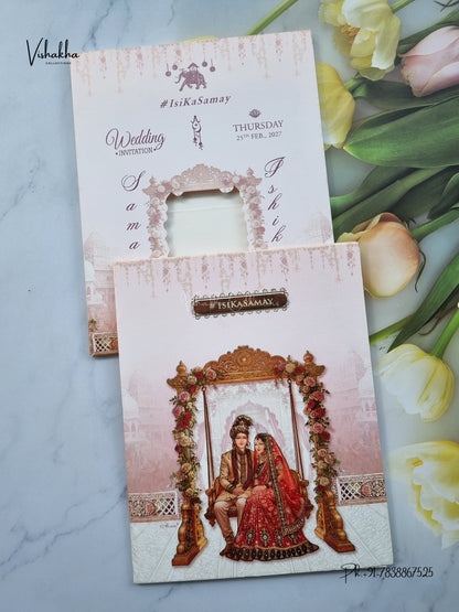 Semi Box Dulah Dulhan Hindu Sikh Jain invitation Cards ATS-5384 – image 1