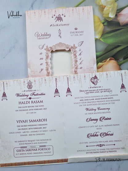 Semi Box Dulah Dulhan Hindu Sikh Jain invitation Cards ATS-5384 – image 3