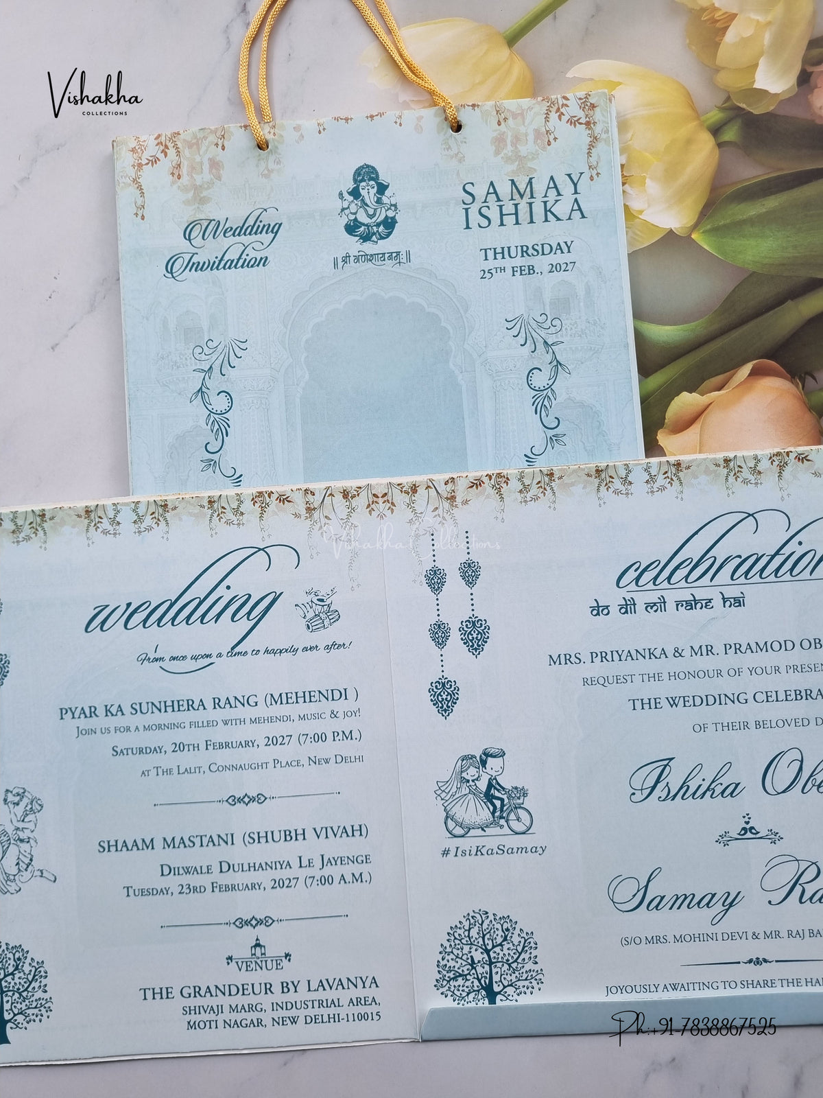 Semi Box Carry Bag Ganesh Ji Dulah Dulhan Hindu Jain invitation Cards ATS-5387 – image 3