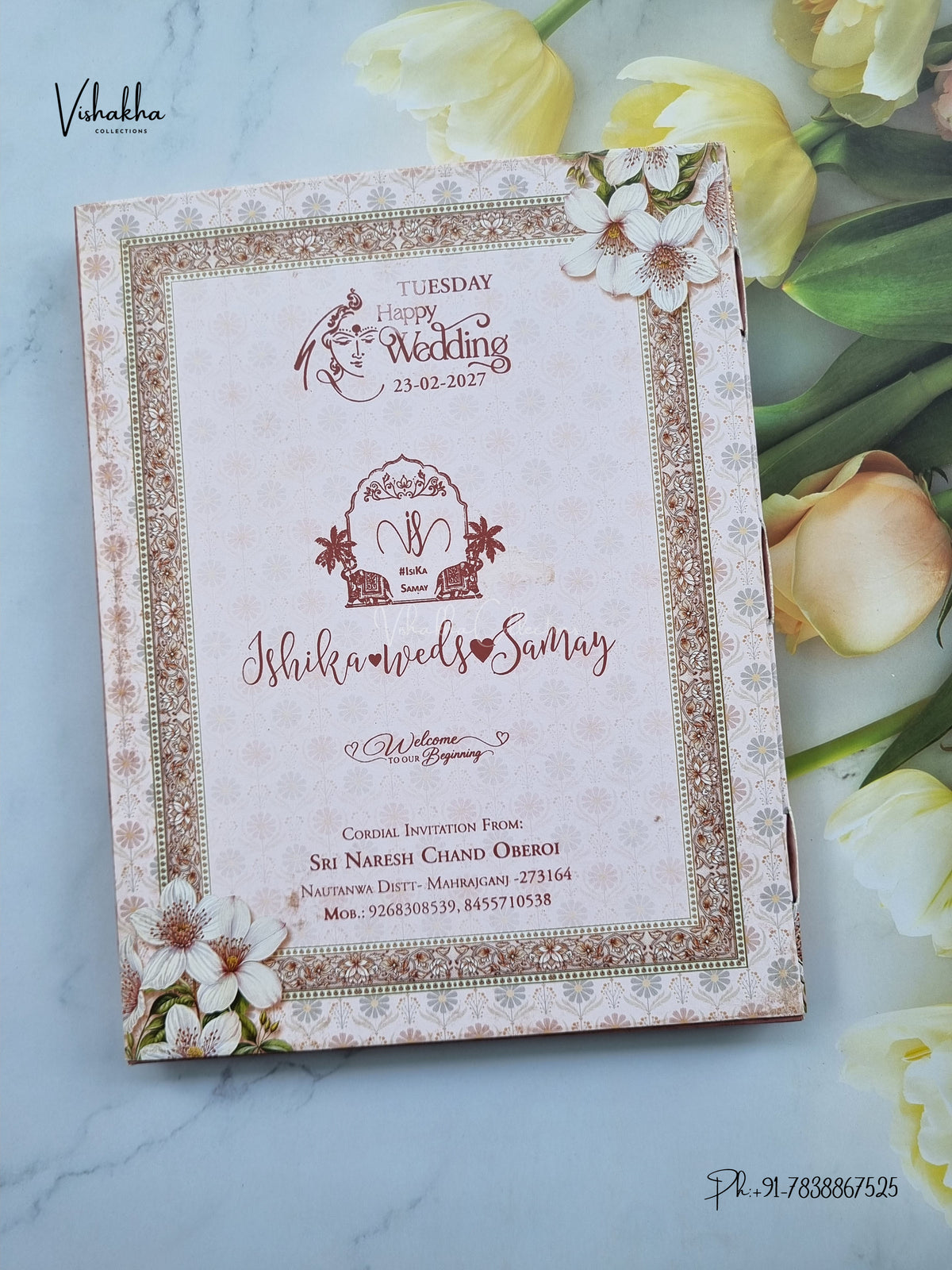 Semi Box Ganesh Ji Flower Hindu Jain invitation Cards ATS-5392 – image 1
