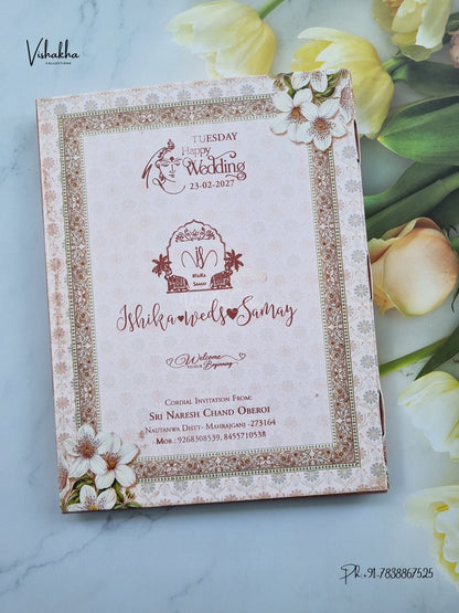 Semi Box Ganesh Ji Flower Hindu Jain invitation Cards ATS-5392 – image 1