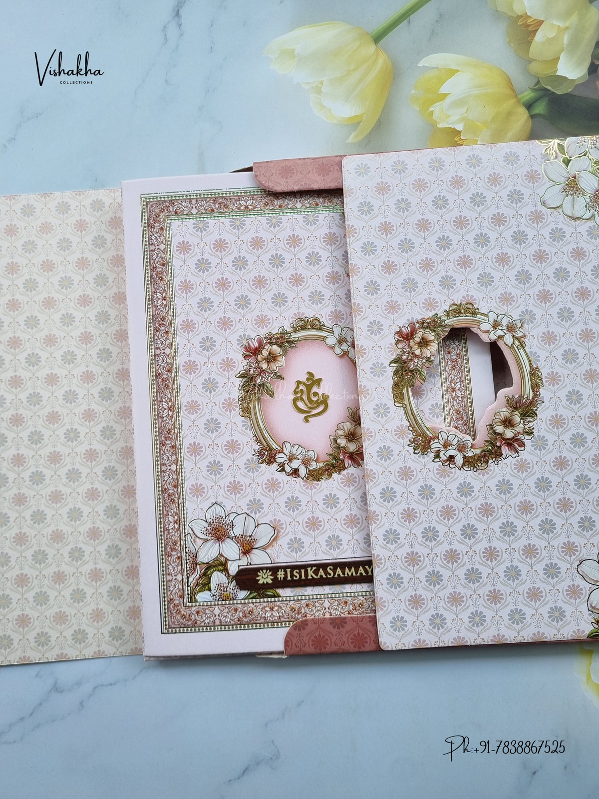 Semi Box Ganesh Ji Flower Hindu Jain invitation Cards ATS-5392 – image 2