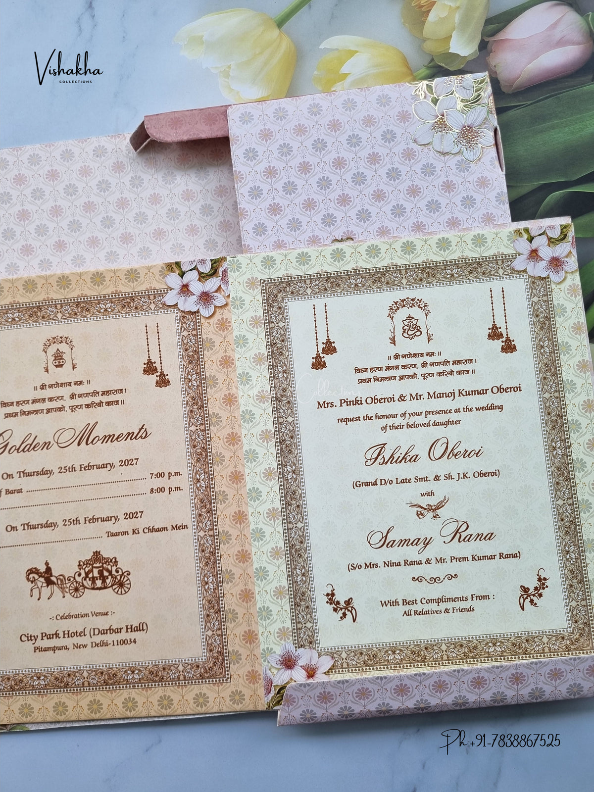 Semi Box Ganesh Ji Flower Hindu Jain invitation Cards ATS-5392 – image 3