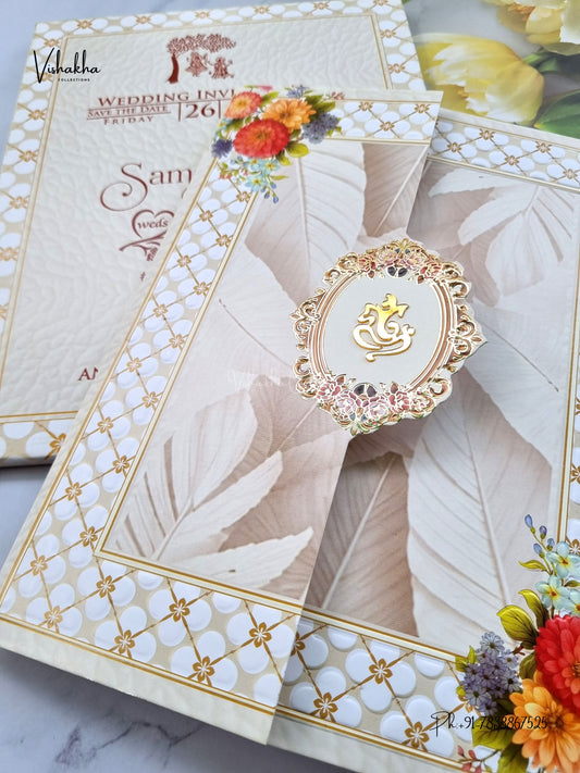 Semi Box Double Door Ganesh Ji Flower Hindu Jain invitation Cards ATS-5395 – image 2