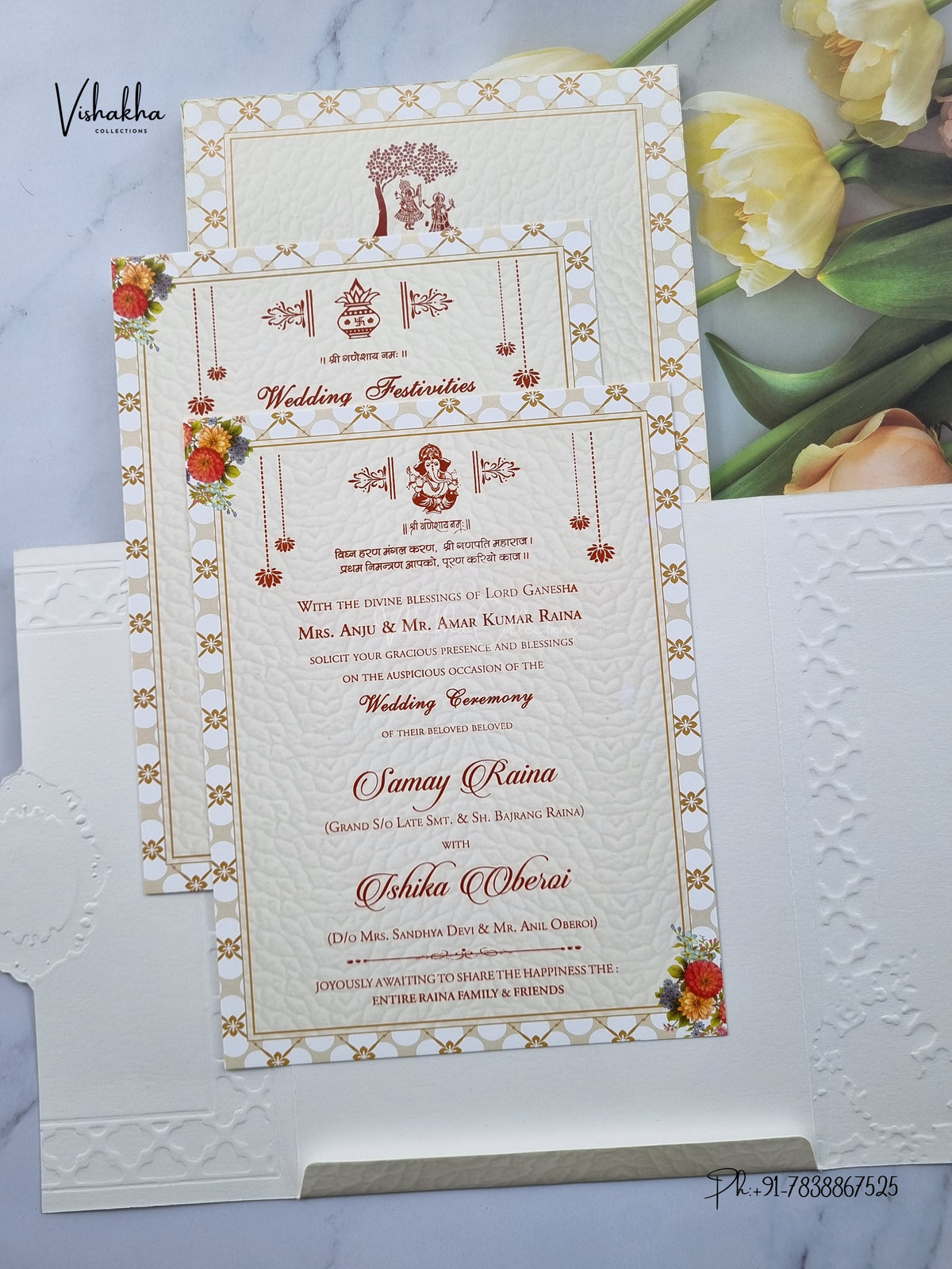 Semi Box Double Door Ganesh Ji Flower Hindu Jain invitation Cards ATS-5395 – image 3