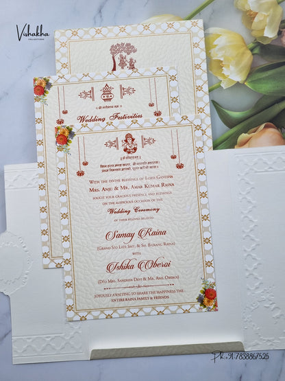 Semi Box Double Door Ganesh Ji Flower Hindu Jain invitation Cards ATS-5395 – image 3
