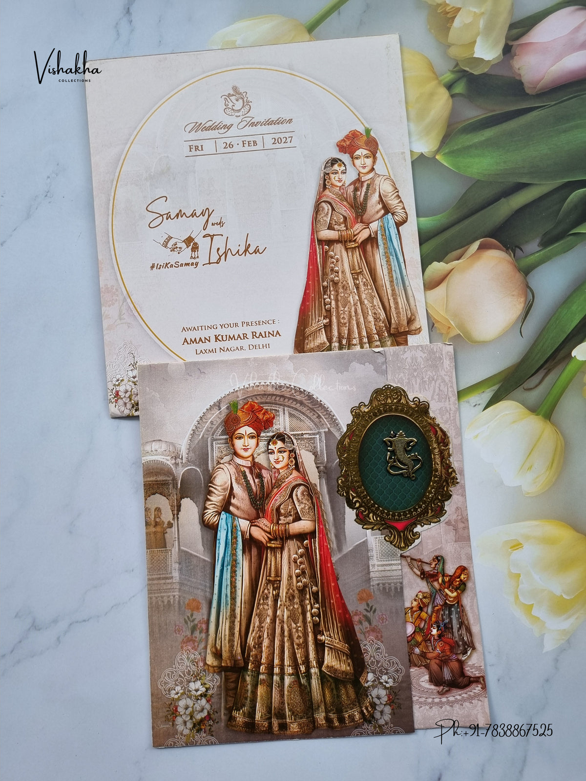 Three Fold Direct Card Dulah Dulhan Ganesh Ji Hindu Jain invitation Cards ATS-9114 – image 1