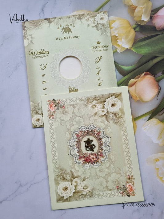 Flower Ganesh Ji Hindu Jain invitation Cards ATS-9240 – image 1